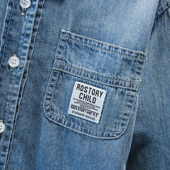 Cămașă din denim pentru copii, guler rever, mâneci lungi, 100% bumbac, ușoară, pentru toate anotimpurile