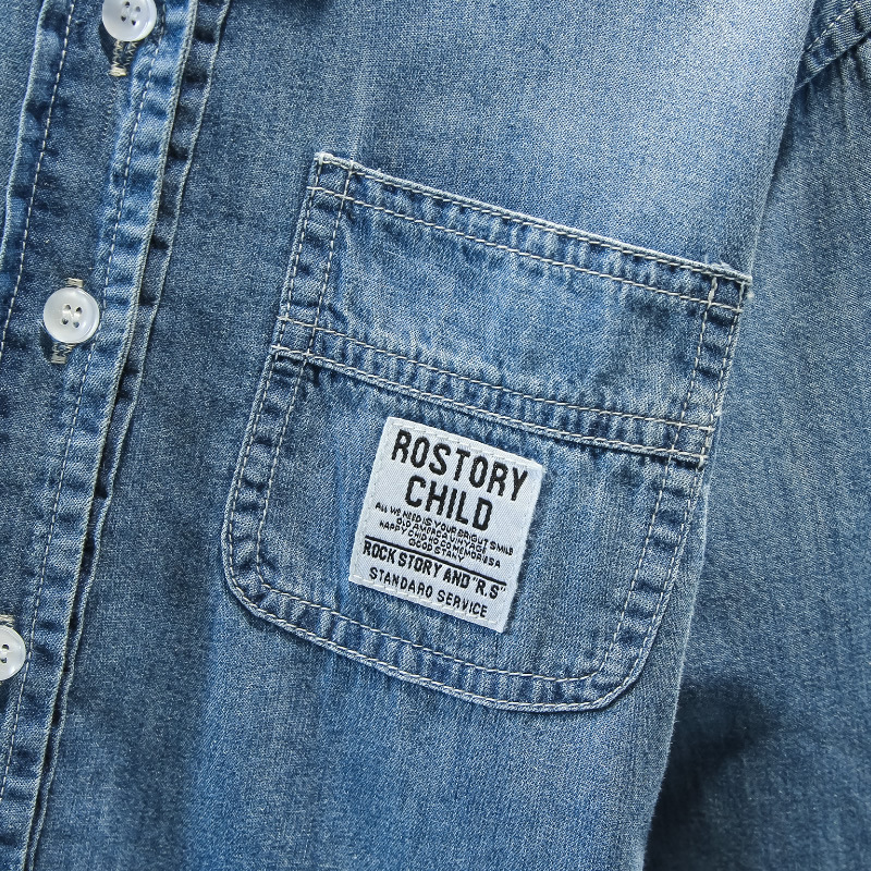 Cămașă din denim pentru copii, guler rever, mâneci lungi, 100% bumbac, ușoară, pentru toate anotimpurile