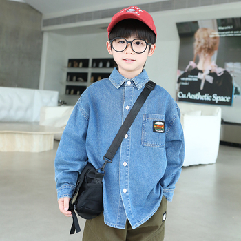 Zēnu džinsa krekli-jaka, japāņu stilā, apkakle ar lapeli, garas piedurknes, bērniem virs 8 gadu (rudens 2025)
