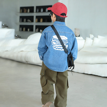 Zēnu džinsa krekli-jaka, japāņu stilā, apkakle ar lapeli, garas piedurknes, bērniem virs 8 gadu (rudens 2025)