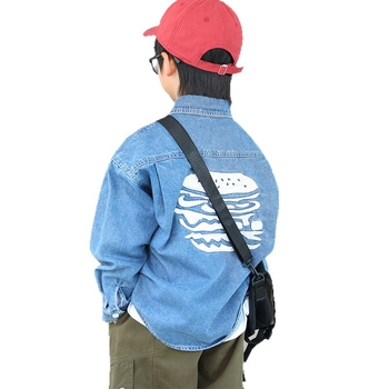 Zēnu džinsa krekli-jaka, japāņu stilā, apkakle ar lapeli, garas piedurknes, bērniem virs 8 gadu (rudens 2025)