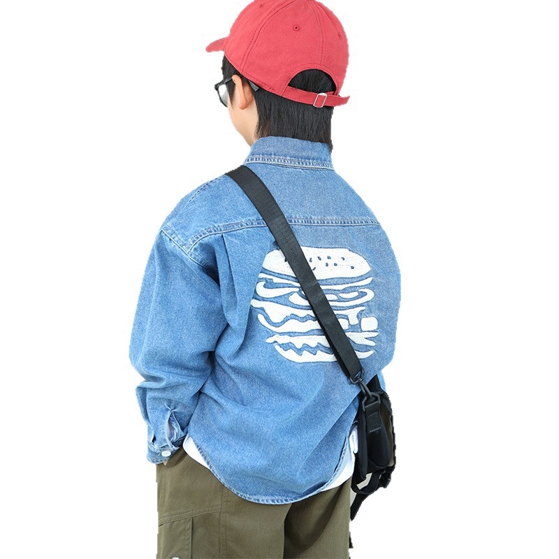 Zēnu džinsa krekli-jaka, japāņu stilā, apkakle ar lapeli, garas piedurknes, bērniem virs 8 gadu (rudens 2025)