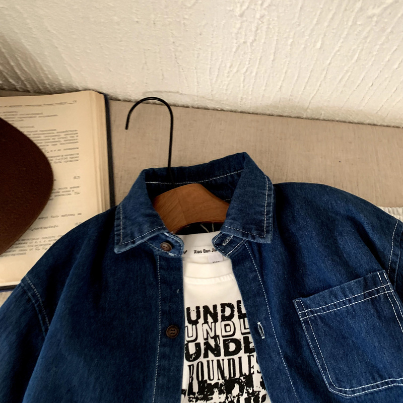 Dječja košulja od pamuka, korejski stil, ovratnik rever, dugi rukavi, jednobojni uzorak, proljeće i jesen