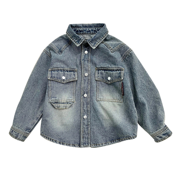 Jachetă de denim pentru copii în stil coreean (80% bumbac, 20% poliester; stil: versiune coreeană; închidere: cu nasturi; vârsta: 3–8 ani; sezoane: primăvară și toamnă)