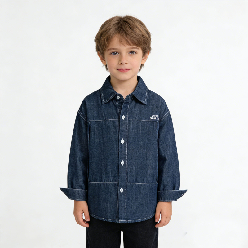 Cămașă pentru băieți, bumbac, stil coreean, mânecă lungă, guler Turn-Down, pentru vârsta 8+