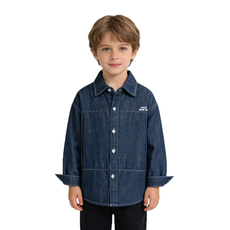 Cămașă pentru băieți, bumbac, stil coreean, mânecă lungă, guler Turn-Down, pentru vârsta 8+