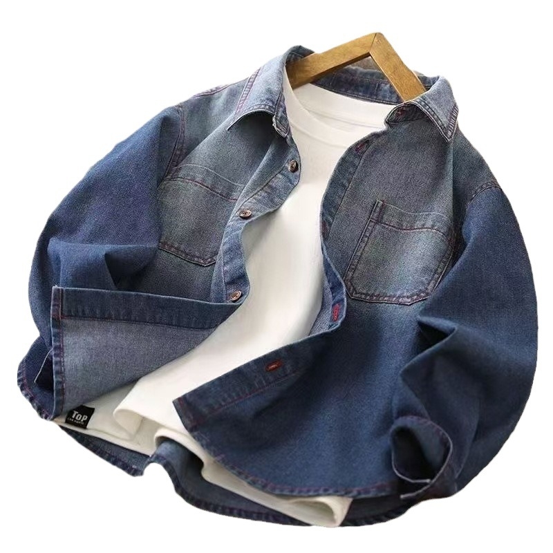 Muška denim košulja jakna za dječake, dugi rukav, srednja do velike veličine, moderan proljetno-jesenski stil