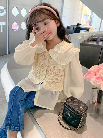 Set de două piese pentru fete, stil coreean, amestec poliester, mâneci lungi, primăvară-toamnă