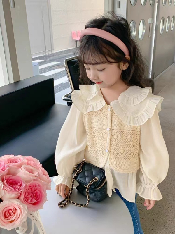 Set de două piese pentru fete, stil coreean, amestec poliester, mâneci lungi, primăvară-toamnă