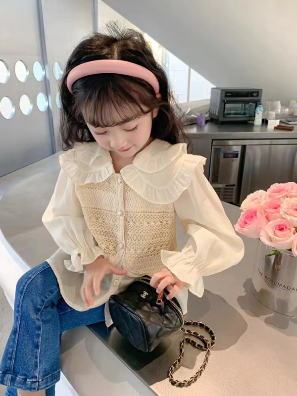 Set de două piese pentru fete, stil coreean, amestec poliester, mâneci lungi, primăvară-toamnă