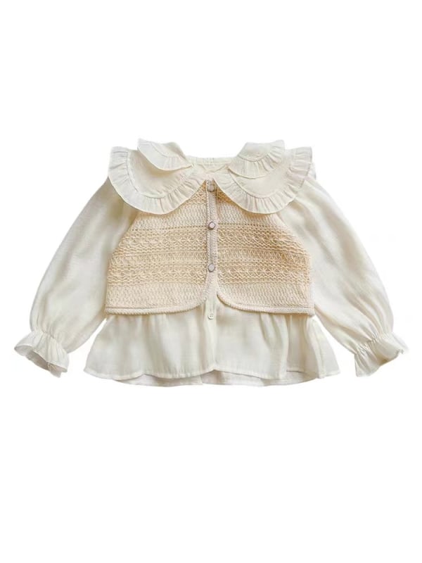 Set de două piese pentru fete, stil coreean, amestec poliester, mâneci lungi, primăvară-toamnă