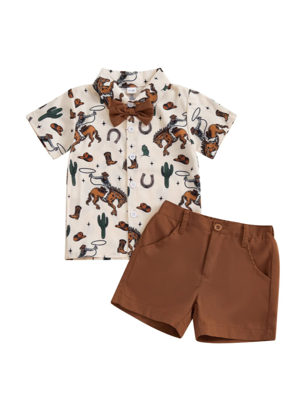 Costum de copii — stil lejer, țesătură din bumbac, mâneci scurte, pantaloni scurți, țesătură tratată moale