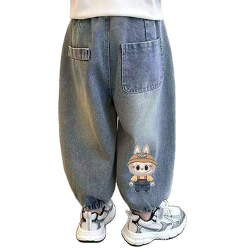 Labubu dječje traperice, denim, proljeće–jesen 2026, širokih krojeva, unisex, duge hlače, korejski stil.