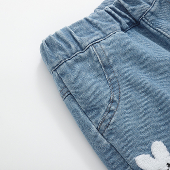 Jeans pentru fete în stil coreean, denim cu bumbac, pentru copii de 3–8 ani, talie medie, pantaloni lungi