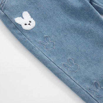 Jeans pentru fete în stil coreean, denim cu bumbac, pentru copii de 3–8 ani, talie medie, pantaloni lungi