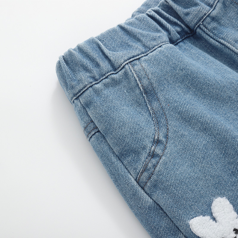 Jeans pentru fete în stil coreean, denim cu bumbac, pentru copii de 3–8 ani, talie medie, pantaloni lungi