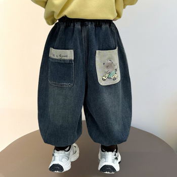 Blugi pentru copii băieți cu căptușeală fleece – iarnă, material din amestec de bumbac, 90% bumbac, stil lejer/bază