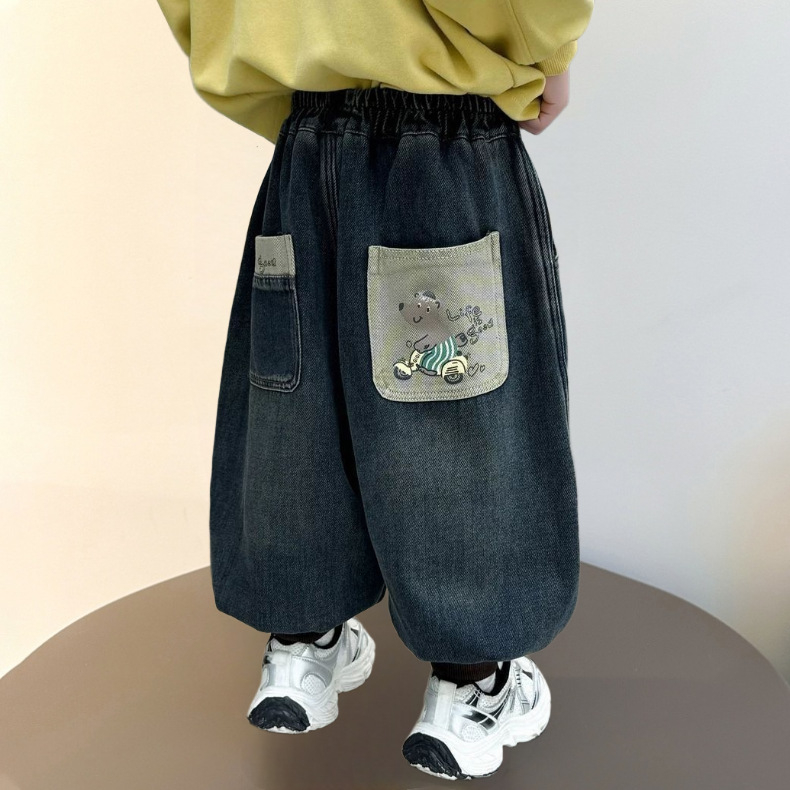 Blugi pentru copii băieți cu căptușeală fleece – iarnă, material din amestec de bumbac, 90% bumbac, stil lejer/bază