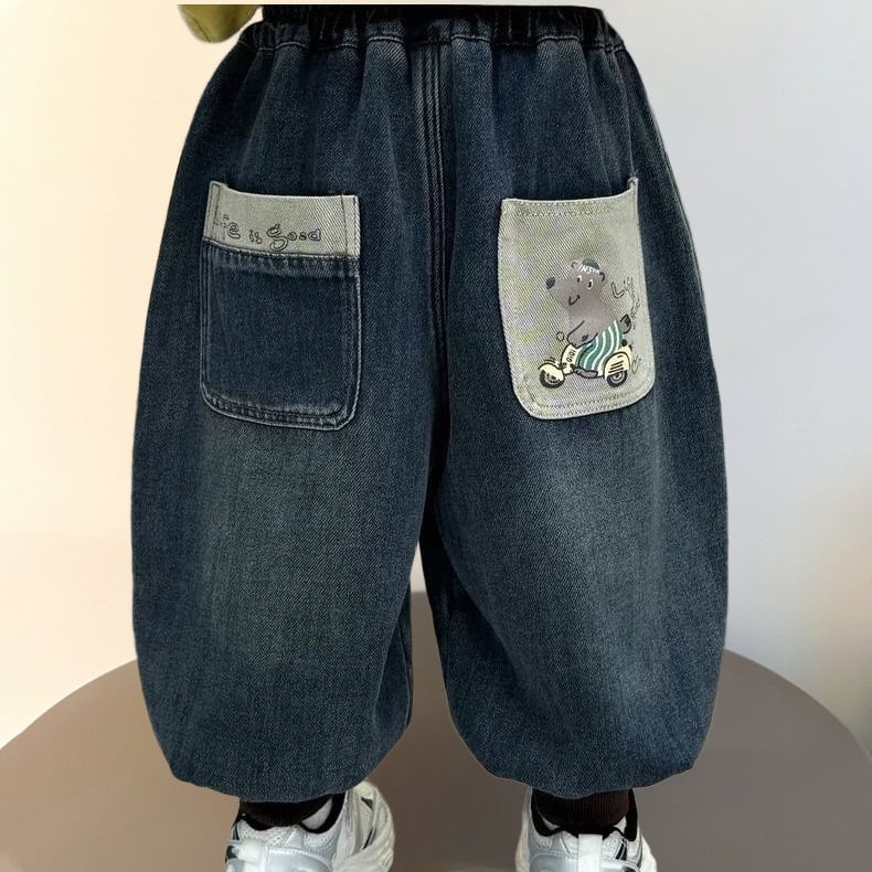 Blugi pentru copii băieți cu căptușeală fleece – iarnă, material din amestec de bumbac, 90% bumbac, stil lejer/bază