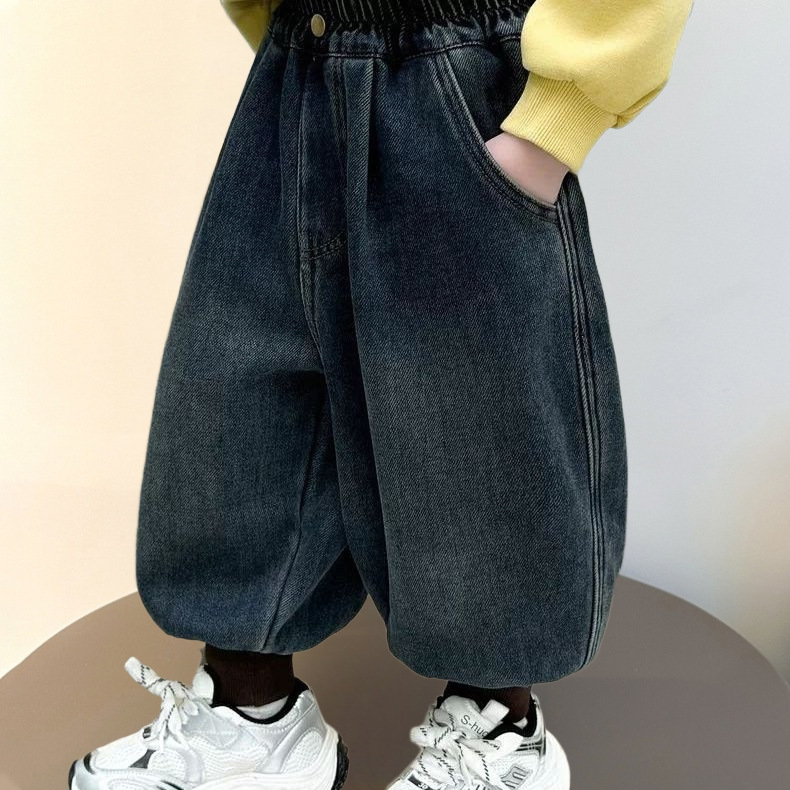 Blugi pentru copii băieți cu căptușeală fleece – iarnă, material din amestec de bumbac, 90% bumbac, stil lejer/bază