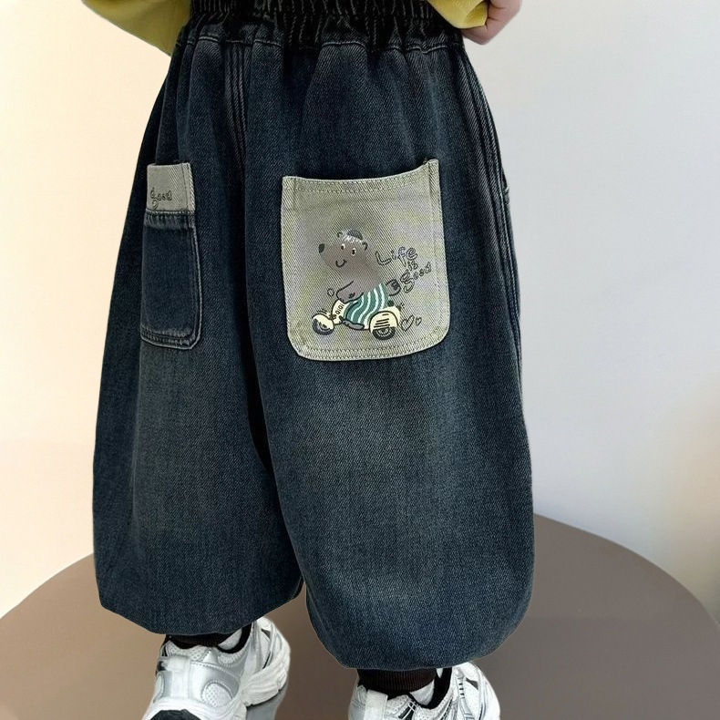 Blugi pentru copii băieți cu căptușeală fleece – iarnă, material din amestec de bumbac, 90% bumbac, stil lejer/bază