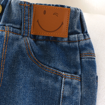 Pantaloni din denim pentru fete, stil coreean, croială largă cu deschidere, talie medie, curea din cauciuc, țesătură moale