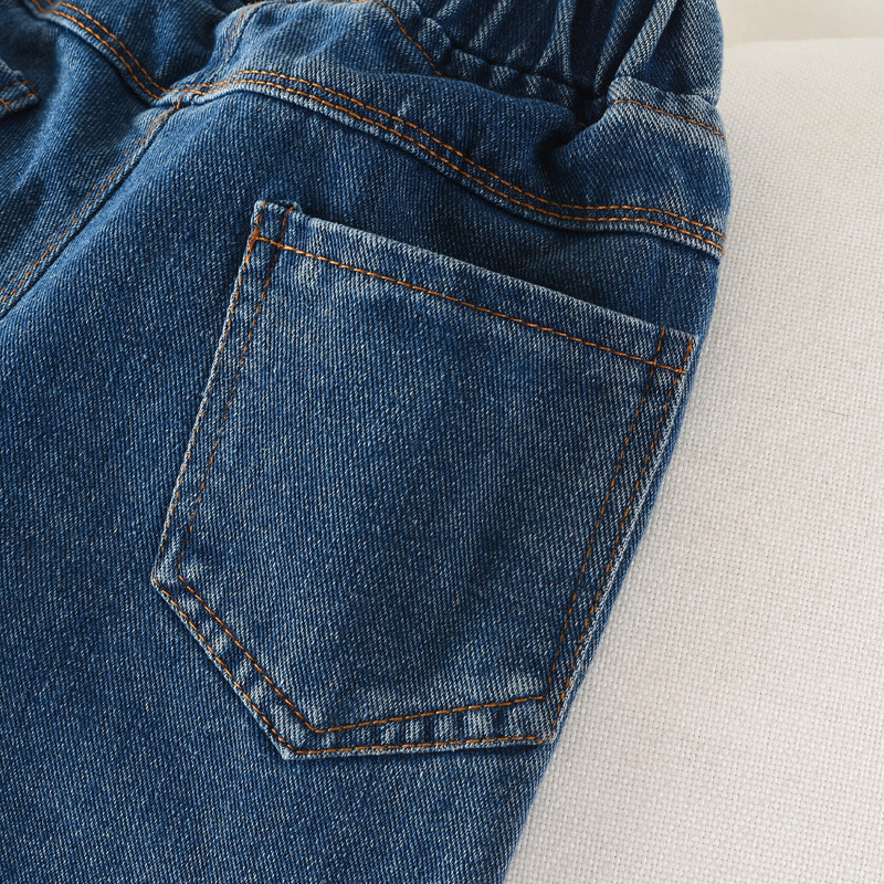 Pantaloni din denim pentru fete, stil coreean, croială largă cu deschidere, talie medie, curea din cauciuc, țesătură moale