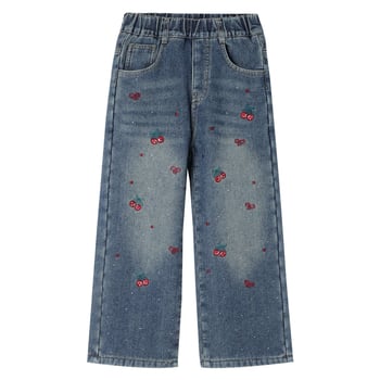 Dječje traperice s flecom – korejskog stila, ravne nogavice, visoki struk, crtani uzorak