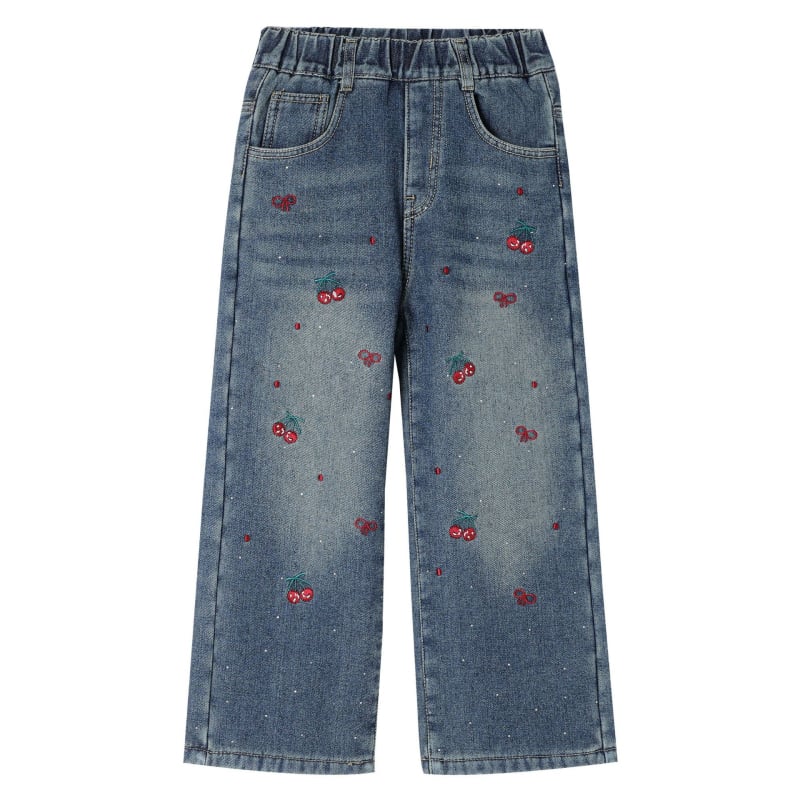 Dječje traperice s flecom – korejskog stila, ravne nogavice, visoki struk, crtani uzorak