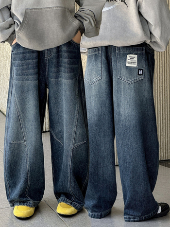 Blugi din denim pentru băieți, căptuți cu fleece, groși, talie medie cu curea elastică, toamna–iarna 2025, pentru copii peste 140 cm