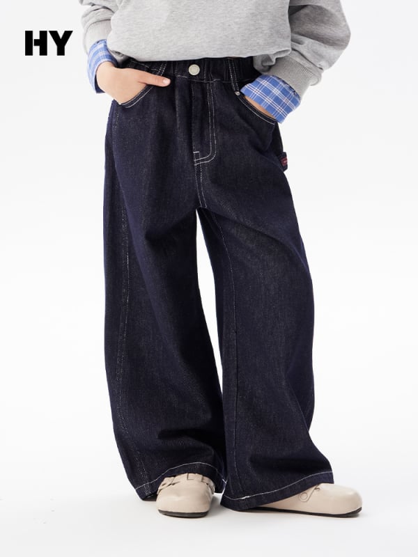 Dječje traperice u korejskom stilu, srednji pojas, 98% pamuk, 2% poliester, enzimsko pranje, jednobojne