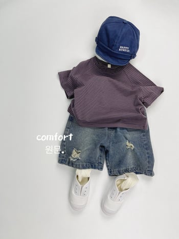 Șorturi denim pentru copii, stil coreean, talie înaltă, bumbac, lungime medie cu rupturi, pentru copii 3–8 ani