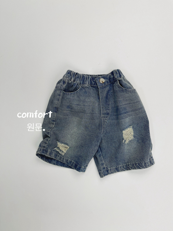 Șorturi denim pentru copii, stil coreean, talie înaltă, bumbac, lungime medie cu rupturi, pentru copii 3–8 ani