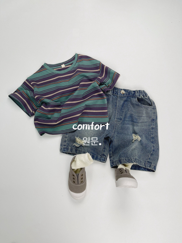 Șorturi denim pentru copii, stil coreean, talie înaltă, bumbac, lungime medie cu rupturi, pentru copii 3–8 ani