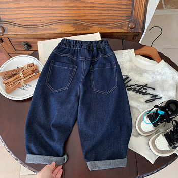 Dječje traperice u korejskom stilu, pamuk denim, niski struk, elastični pojas, za djecu od 3 do 8 godina (100–140 cm)