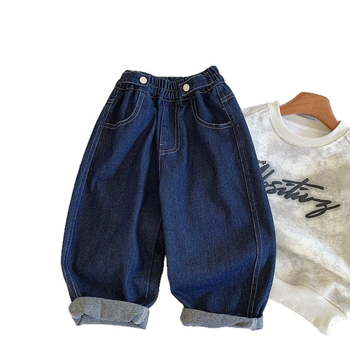 Dječje traperice u korejskom stilu, pamuk denim, niski struk, elastični pojas, za djecu od 3 do 8 godina (100–140 cm)