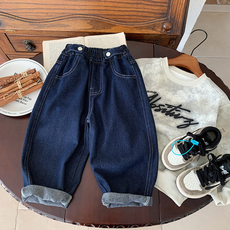 Dječje traperice u korejskom stilu, pamuk denim, niski struk, elastični pojas, za djecu od 3 do 8 godina (100–140 cm)