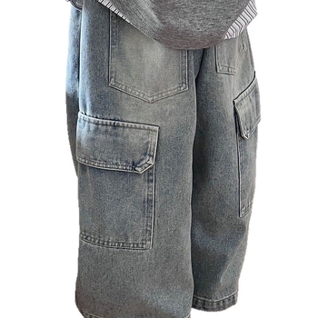 Jeansi din denim pentru copii, stil coreean, croială largă, pantaloni lungi, talie elastică, bumbac 80%