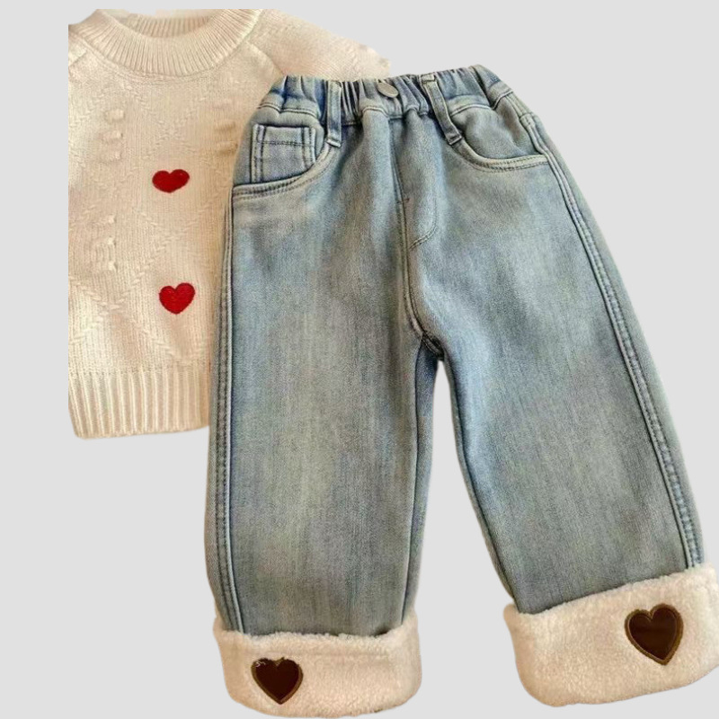 Jeans casual pentru fete, bumbac 55%, denim cowboy, talie medie, închidere cu elastic, pentru copii 3-8 ani