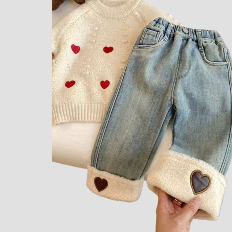 Jeans casual pentru fete, bumbac 55%, denim cowboy, talie medie, închidere cu elastic, pentru copii 3-8 ani