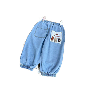 Pantaloni pentru copii, stil hip-hop, material denim-bumbac, talie înaltă, lungime crop