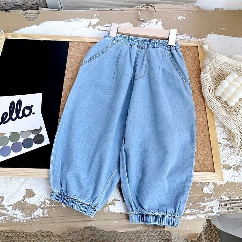 Pantaloni pentru copii, stil hip-hop, material denim-bumbac, talie înaltă, lungime crop