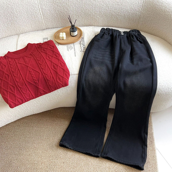 Pantaloni pentru copii în stil coreean, din bumbac, cu croială micro-flare, cu broderie de flori, pentru vârsta 3–8 ani, toamnă-iarnă