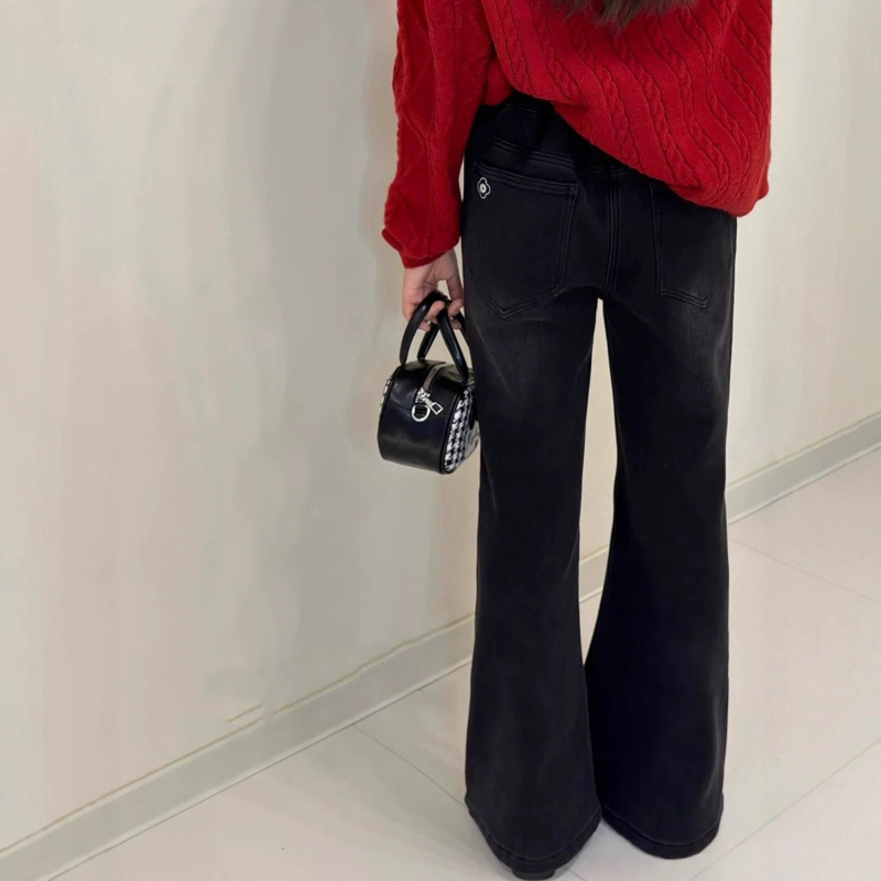 Pantaloni pentru copii în stil coreean, din bumbac, cu croială micro-flare, cu broderie de flori, pentru vârsta 3–8 ani, toamnă-iarnă