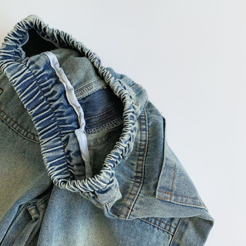 Jeans copii stil coreean, talie medie cu bandă elastică, buzunare multiple, bumbac 67.1%, iarnă