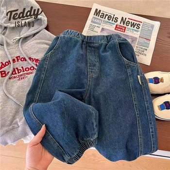 Dječje hlače, korejskog stila, Cowboy tkanina 65% poliester, srednjeg porasta struka, unisex, za djecu 3–8 godina (100–140 cm)