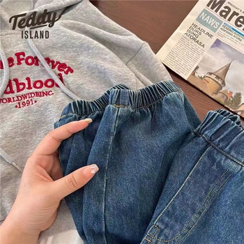 Dječje hlače, korejskog stila, Cowboy tkanina 65% poliester, srednjeg porasta struka, unisex, za djecu 3–8 godina (100–140 cm)