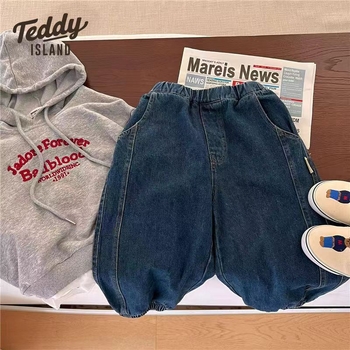 Dječje hlače, korejskog stila, Cowboy tkanina 65% poliester, srednjeg porasta struka, unisex, za djecu 3–8 godina (100–140 cm)