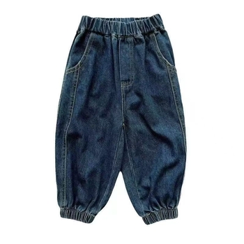 Dječje hlače, korejskog stila, Cowboy tkanina 65% poliester, srednjeg porasta struka, unisex, za djecu 3–8 godina (100–140 cm)