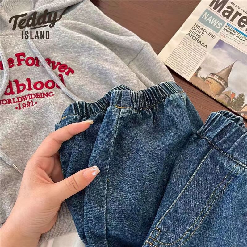 Dječje hlače, korejskog stila, Cowboy tkanina 65% poliester, srednjeg porasta struka, unisex, za djecu 3–8 godina (100–140 cm)